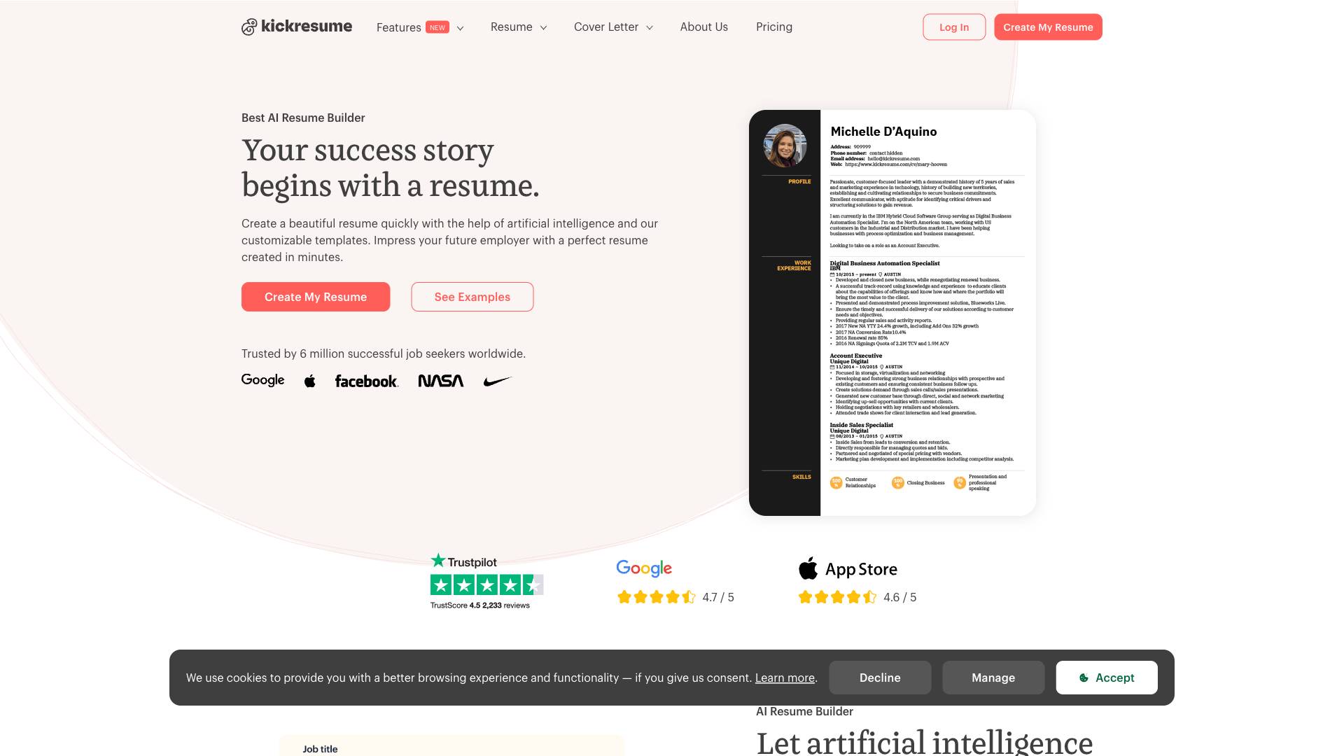 Kickresume Screenshot