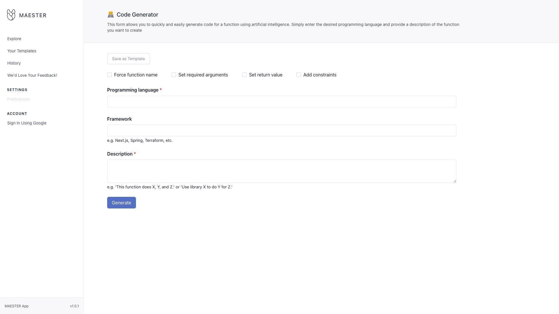 Maester code creator Screenshot